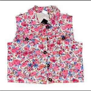 Pink Floral Vest with embroidered back cottage core Women’s M